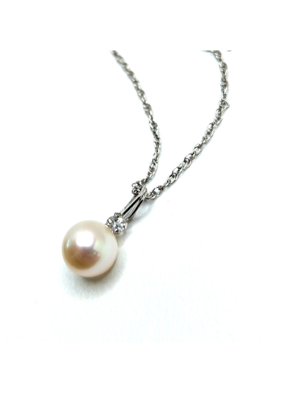 Sterling Silver 925 Pearl Necklace CZ Accent Dainty Chain Pendant 1.5g